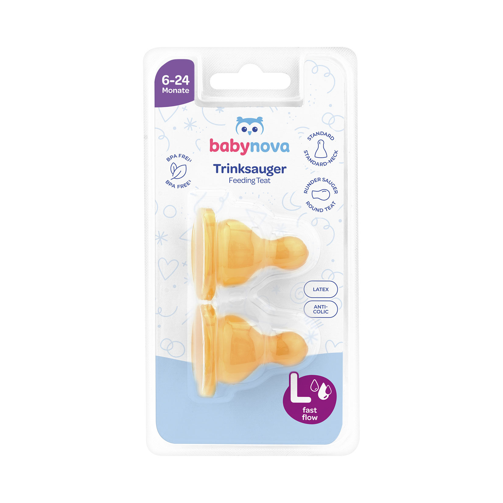 Соска латексна кругла для каші Baby-Nova, розмір L, 2 шт