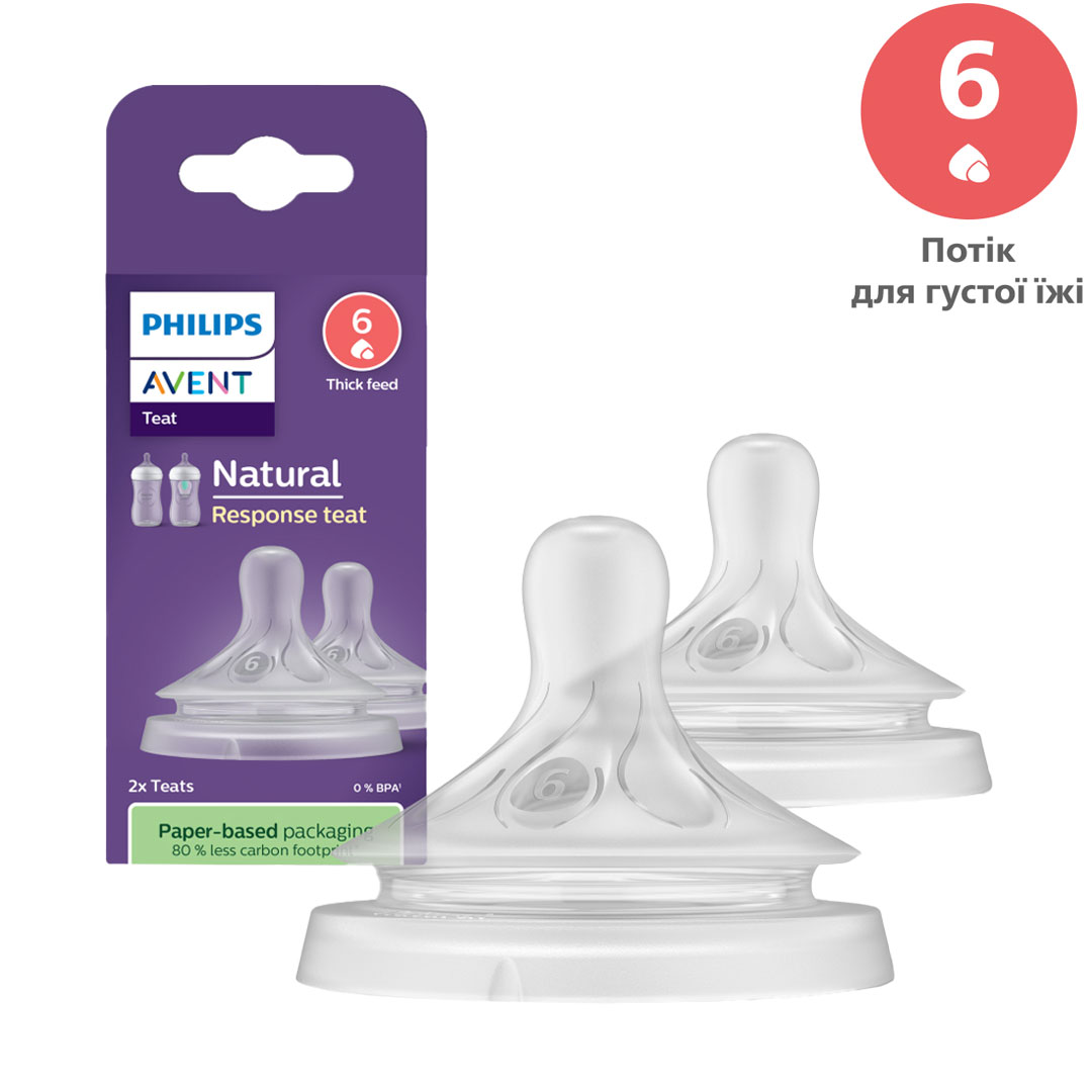 Соска PHILIPS AVENT Natural потік для густої їжі (6), від 6 місяців, 2 шт (SCY966/02)