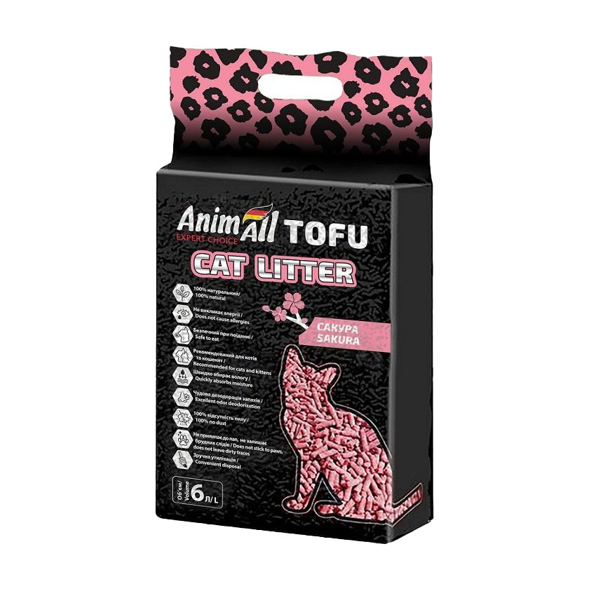 Соєвий наповнювач для котячого туалету AnimAll Tofu грудкувальний, з ароматом сакури, 6 л, 2.6 кг