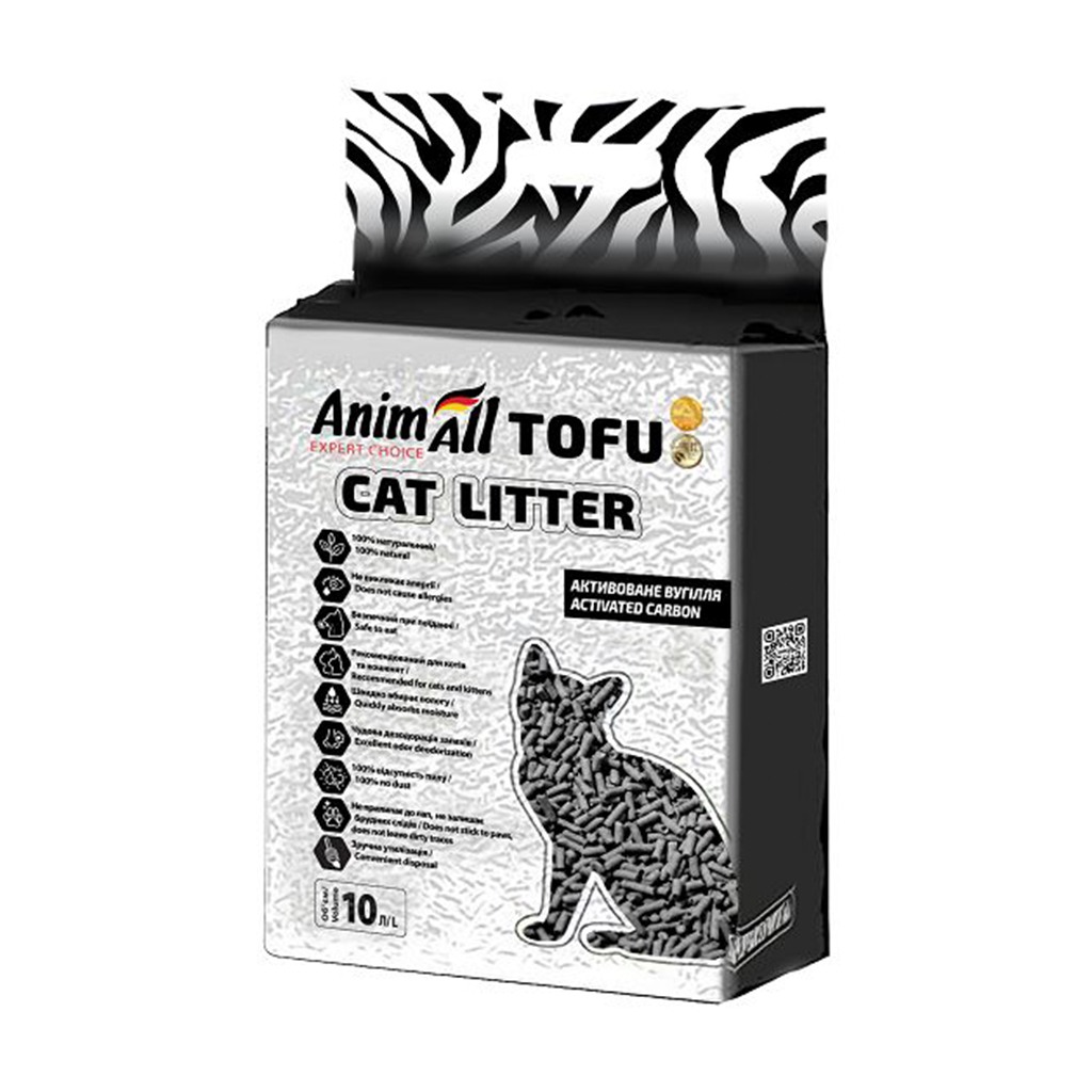 Соєвий наповнювач для котячого туалету AnimAll Tofu грудкувальний, з активованим вугіллям, 10 л, 4.66 кг