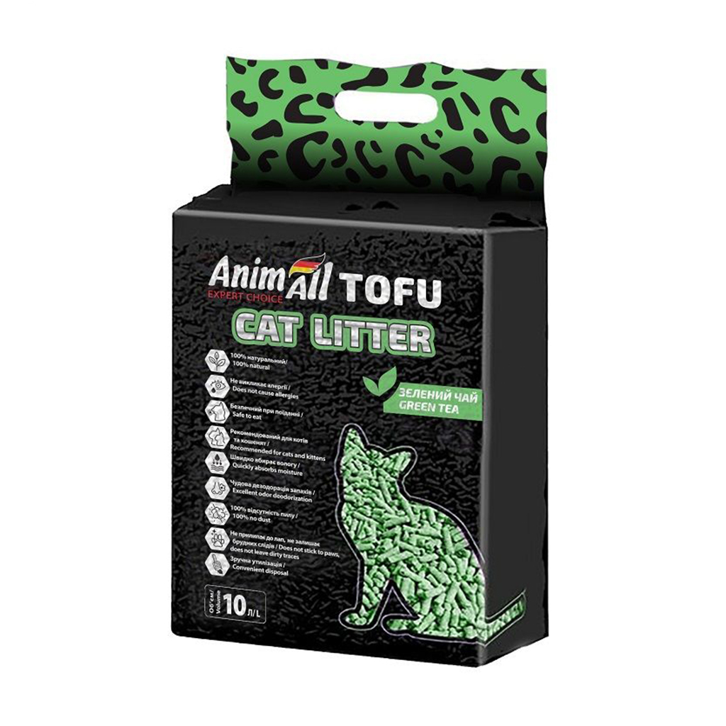 Соєвий наповнювач для котячого туалету AnimAll Tofu грудкувальний, з ароматом зеленого чаю, 10 л, 4.66 кг