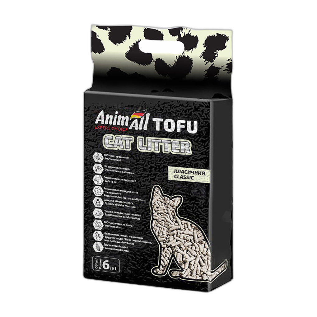 Соєвий наповнювач для котячого туалету AnimAll Tofu Classic грудкувальний, без аромату, 6 л, 2.6 кг