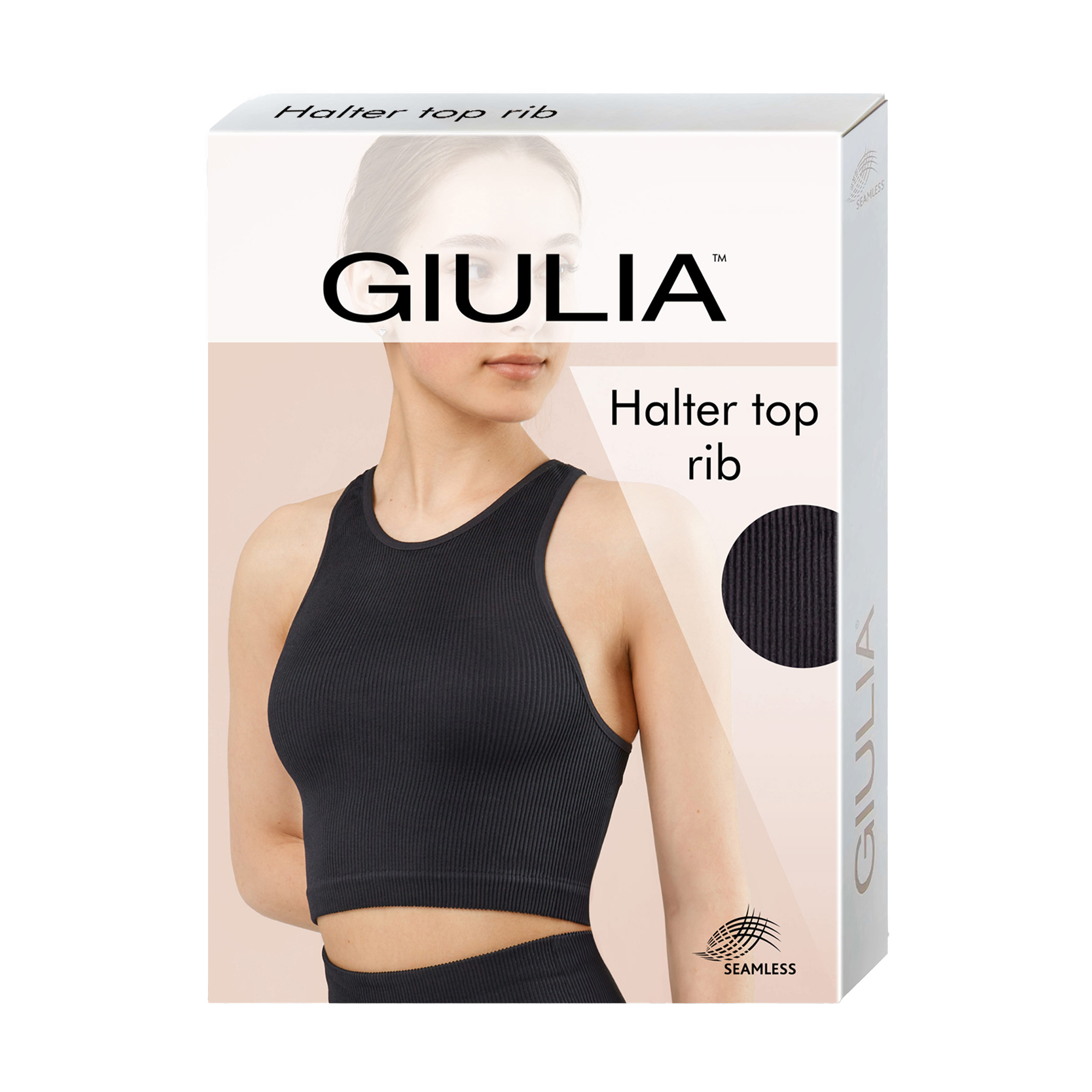 Спортивний безшовний топ жіночий Giulia Halter Top Rib Melange в рубчик, Black, розмір S/M