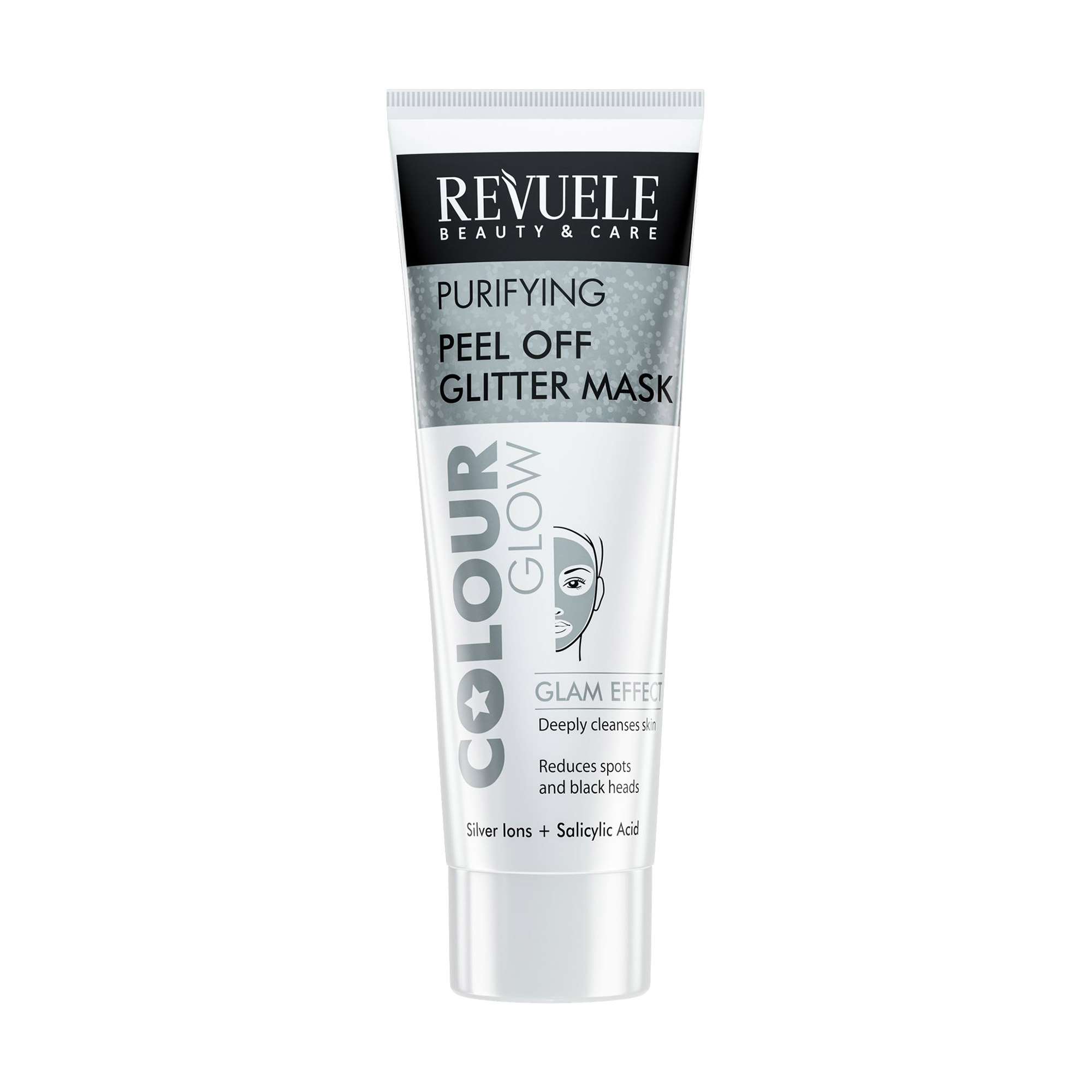 Срібна очищувальна маска-плівка для обличчя Revuele Color Glow Glitter Mask Pell-Off Purifying, 80 мл