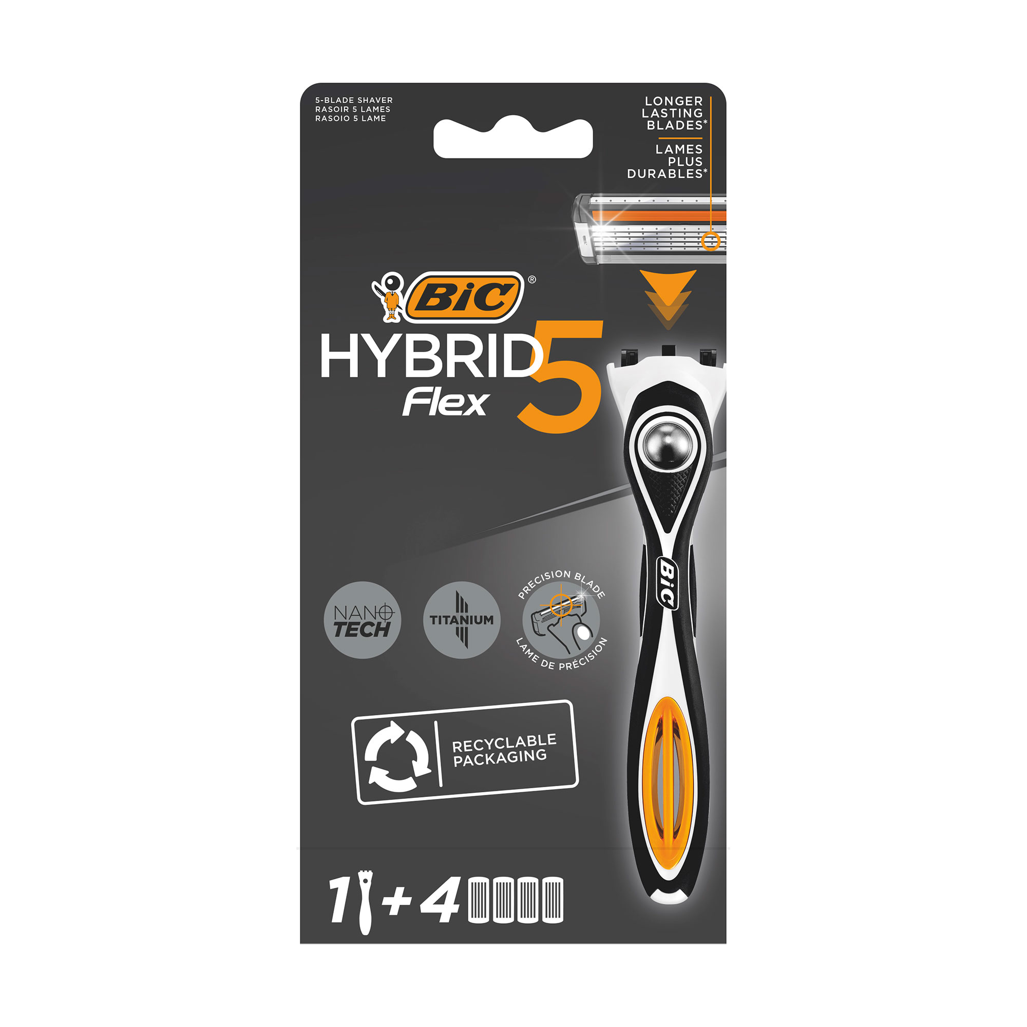 Станок для гоління чоловічий BIC Flex 5 Hibrid з 4 змінними картриджами