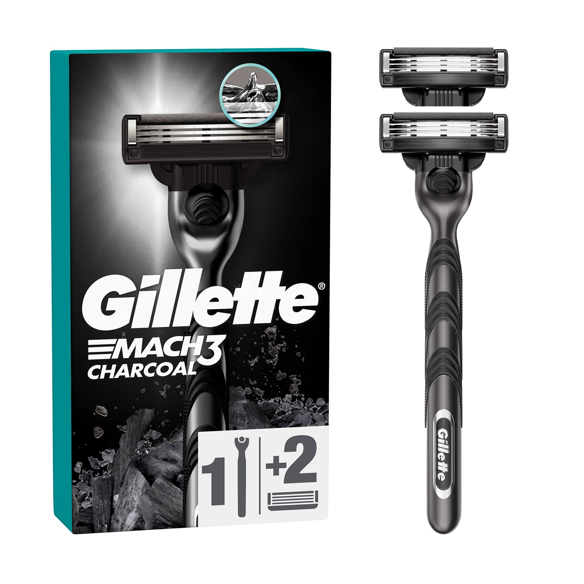 Станок для гоління чоловічий (бритва) Gillette Mach3 Charcoal з 2 змінними картриджами