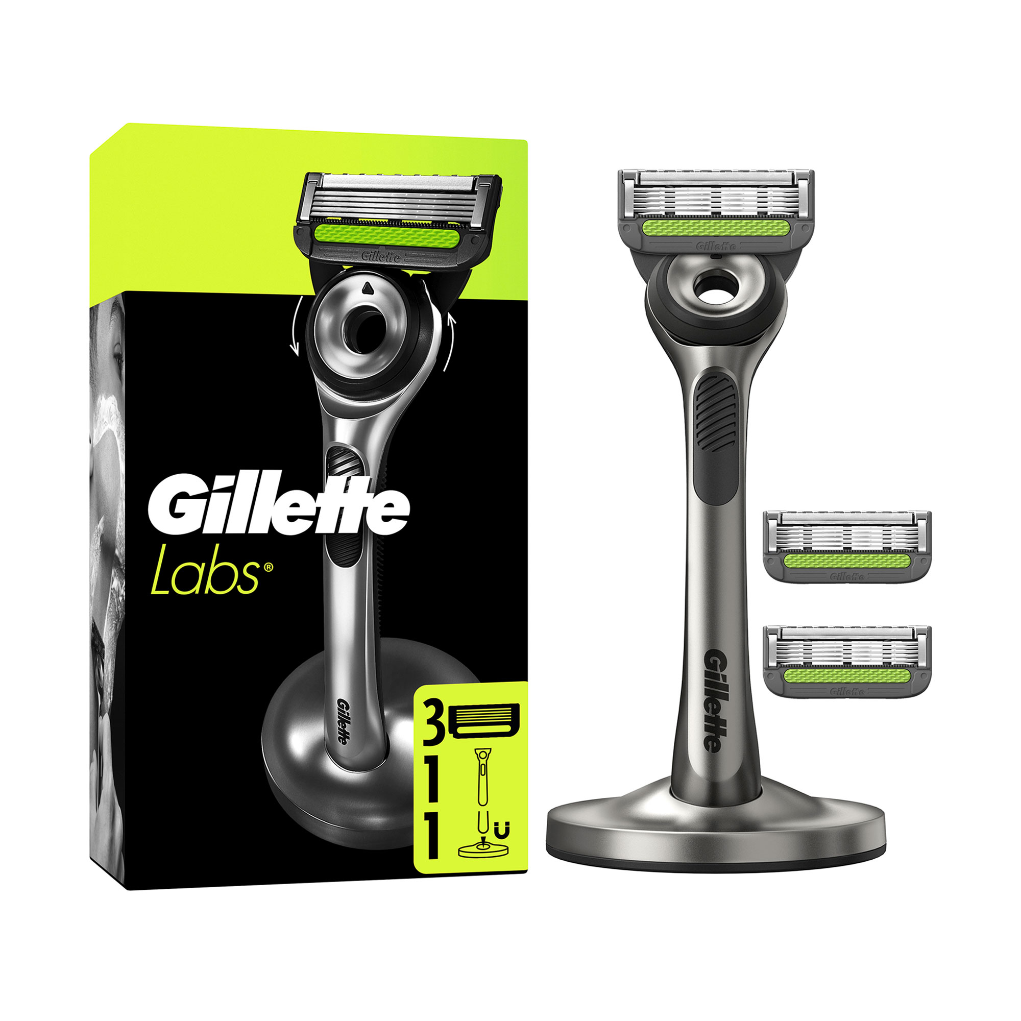 Станок для гоління чоловічий з 3 змінними картриджами Gillette Labs
