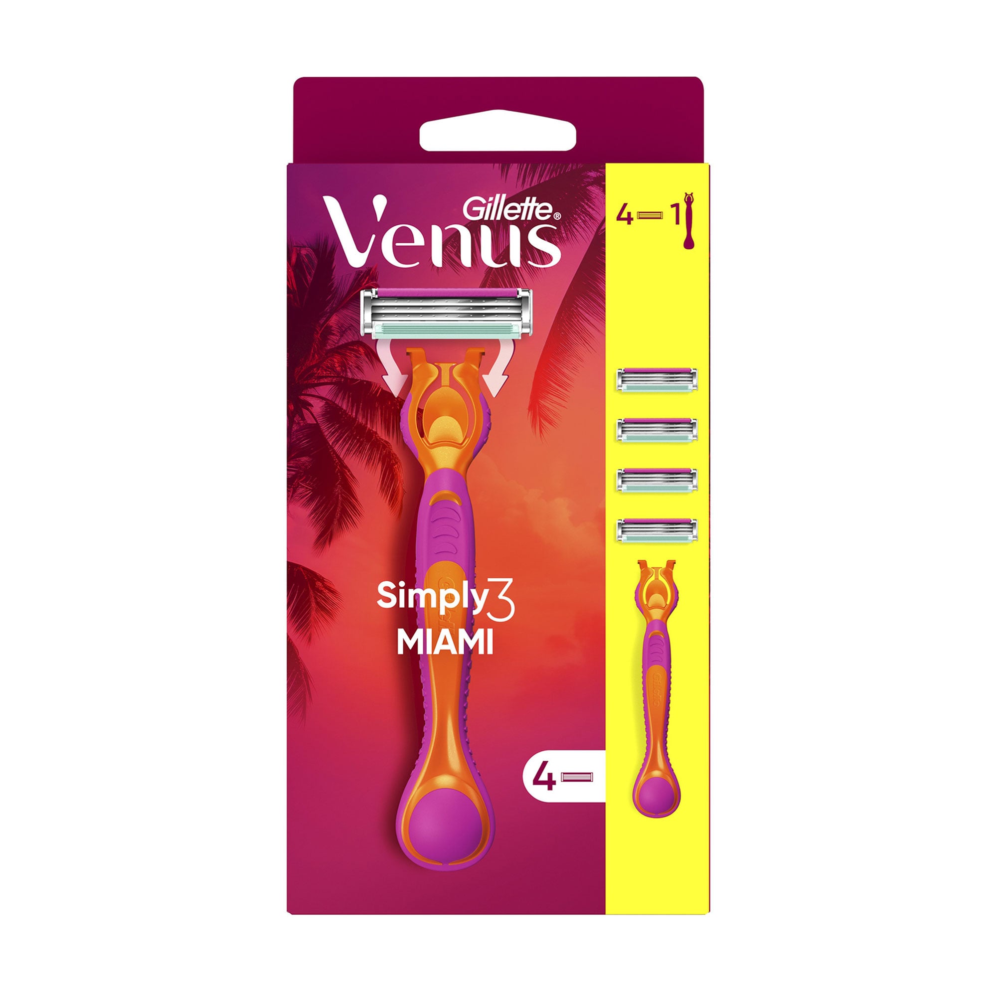 Станок для гоління жіночий (бритва) Gillette Simply Venus 3 Miami з 4 змінними картриджами