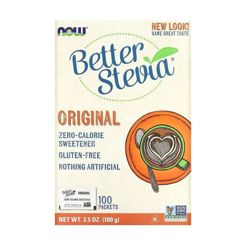 Стевія NOW foods Better Stevia підсолоджувач з нульовою калорійністю, оригінальний смак, в саше, 100*1 г