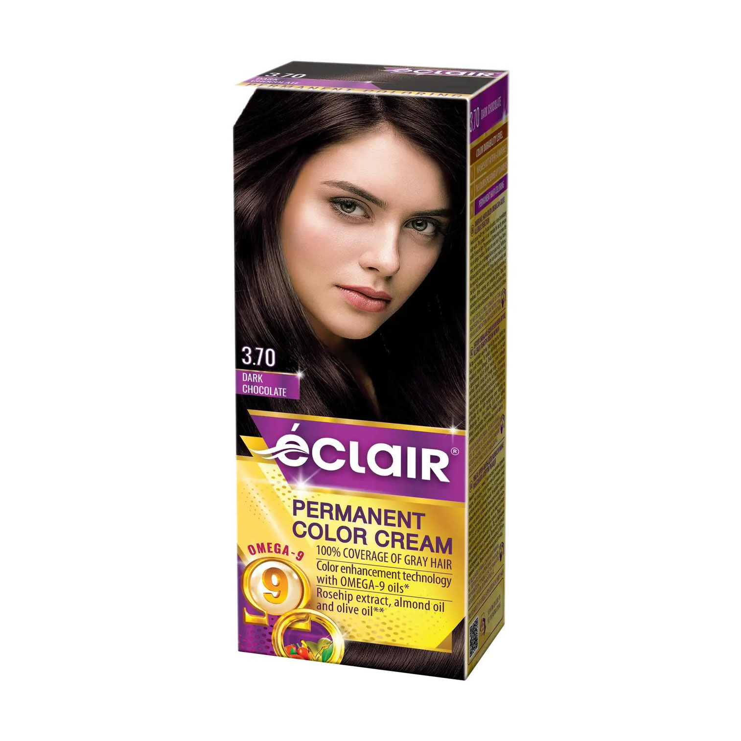 Стійка крем-фарба для волосся Eclair Omega 9 Hair Color 3.70 Темний шоколад, 130 мл