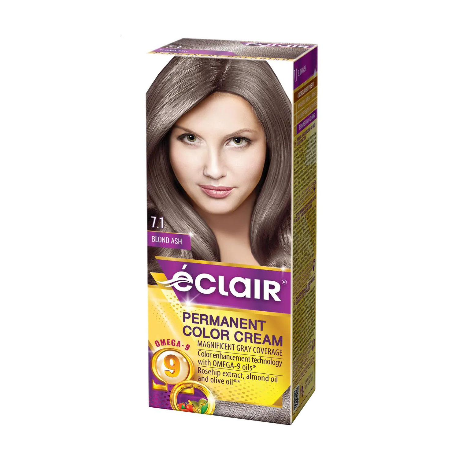 Стійка крем-фарба для волосся Eclair Omega 9 Hair Color 7.1 Холодний русий, 130 мл