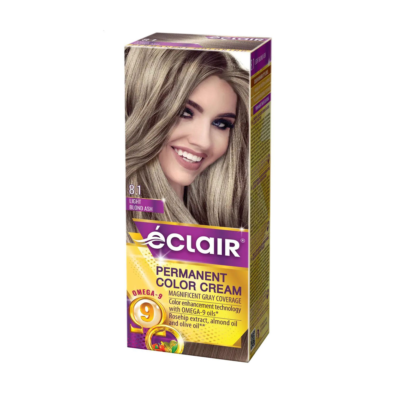 Стійка крем-фарба для волосся Eclair Omega 9 Hair Color 8.1 Холодний світло-русий, 130 мл
