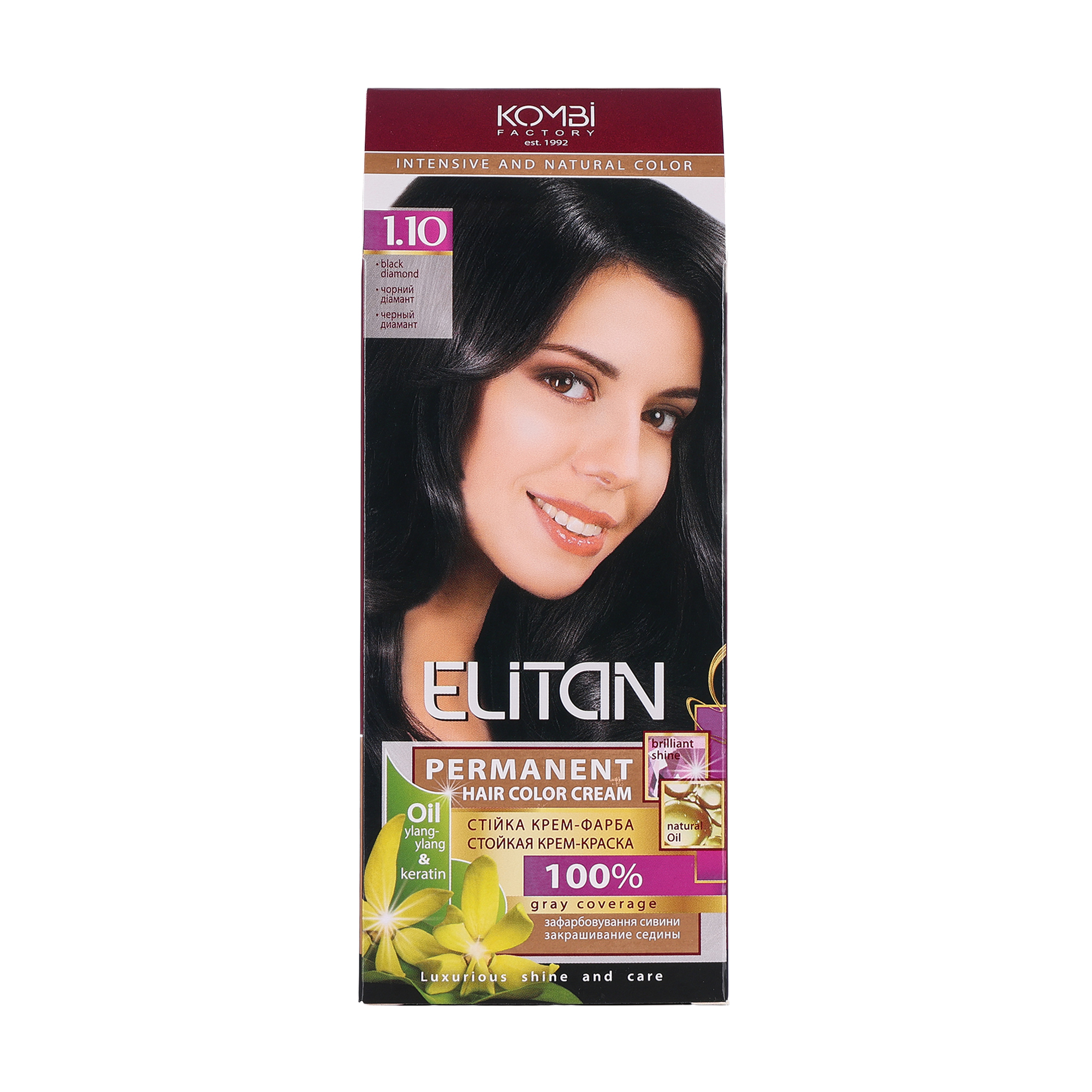 Стійка крем-фарба для волосся Elitan Permanent Hair Color Cream 1.10 Чорний діамант, 115 мл