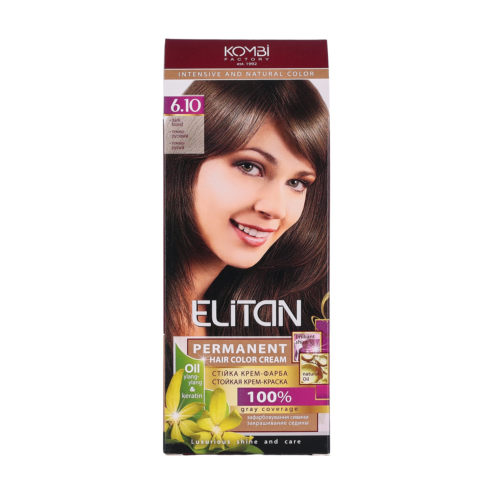Стійка крем-фарба для волосся Elitan Permanent Hair Color Cream 6.10 Темно-русявий, 115 мл