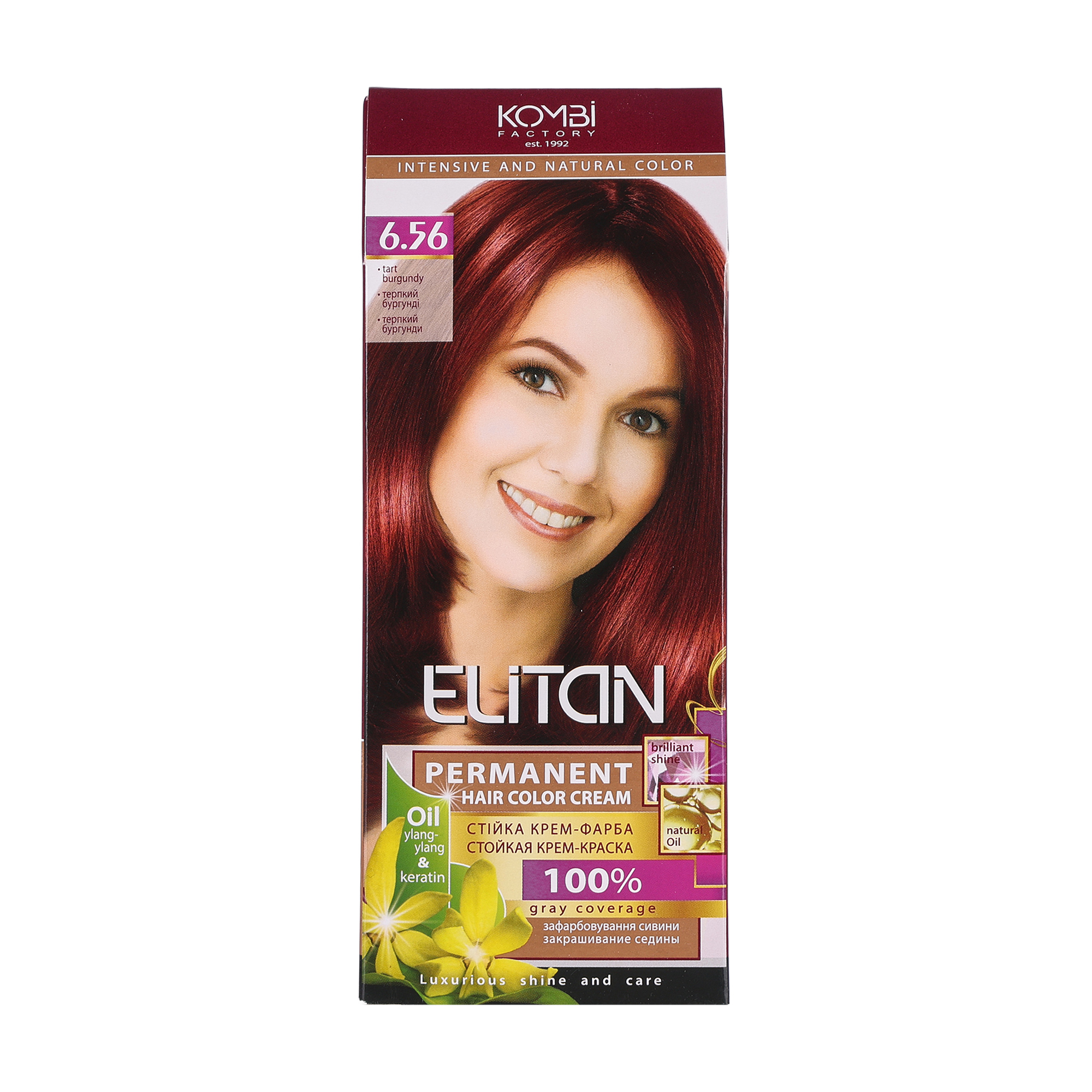 Стійка крем-фарба для волосся Elitan Permanent Hair Color Cream 6.56 Терпкий бургунді, 115 мл