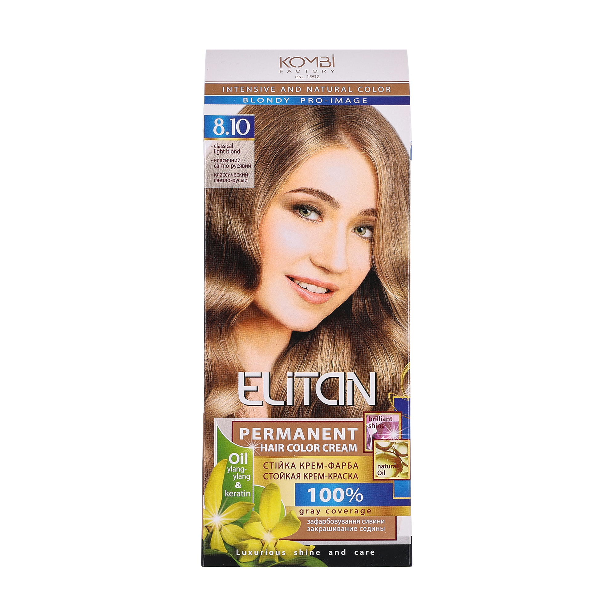 Стійка крем-фарба для волосся Elitan Permanent Hair Color Cream 8.10 Класичний світло-русявий, 115 мл