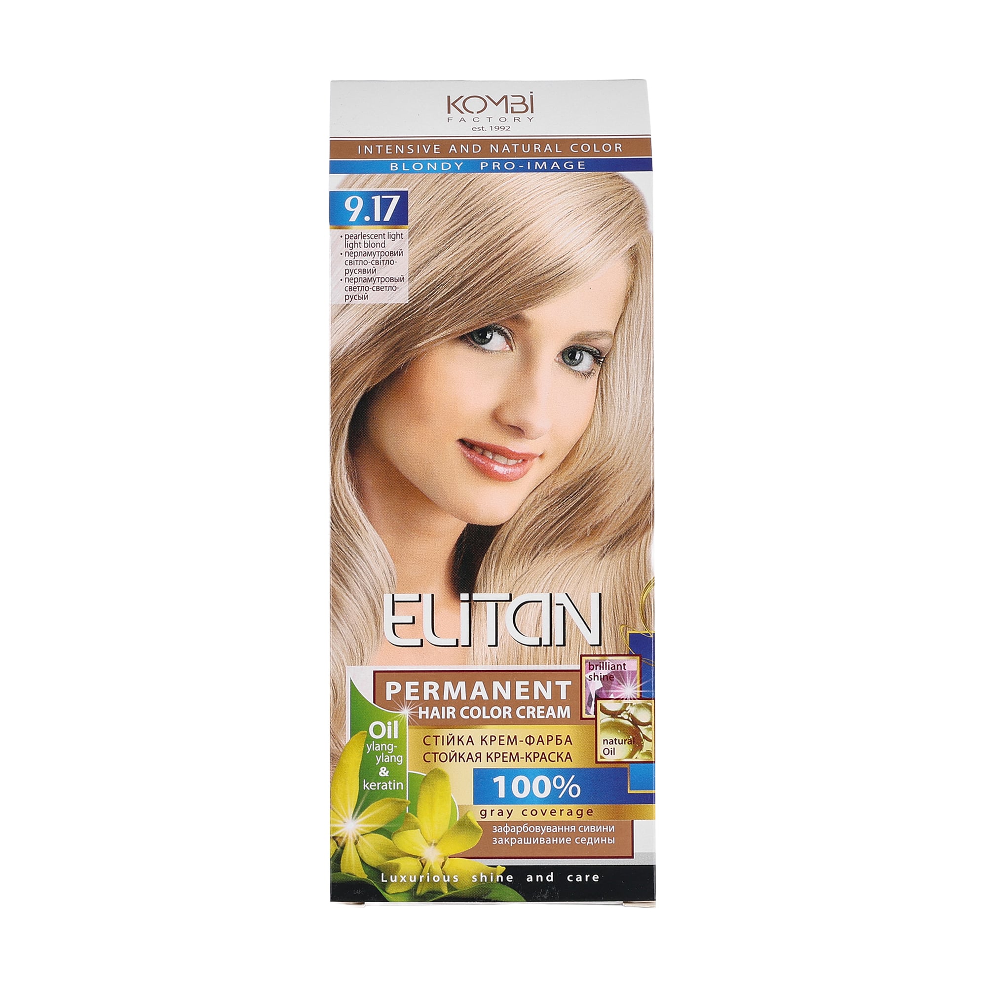 Стійка крем-фарба для волосся Elitan Permanent Hair Color Cream 9.17 Перламутровий світло-світло русявий, 115 мл