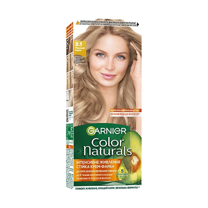 Стійка крем-фарба для волосся Garnier Color Naturals з п'ятьма оліями, 8.1 Піщаний берег, 110 мл