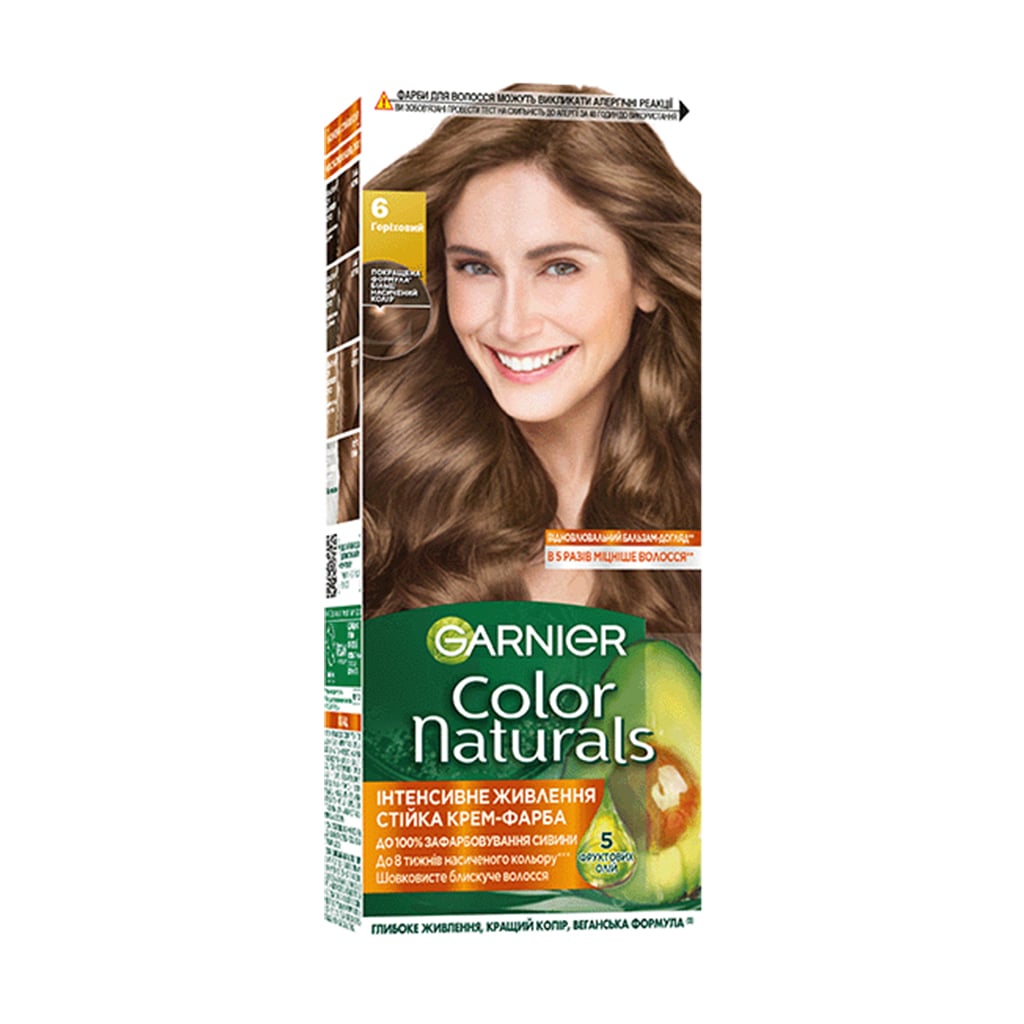 Стійка крем-фарба для волосся Garnier Color Naturals з п'ятьма оліями, 6 Горіховий, 110 мл