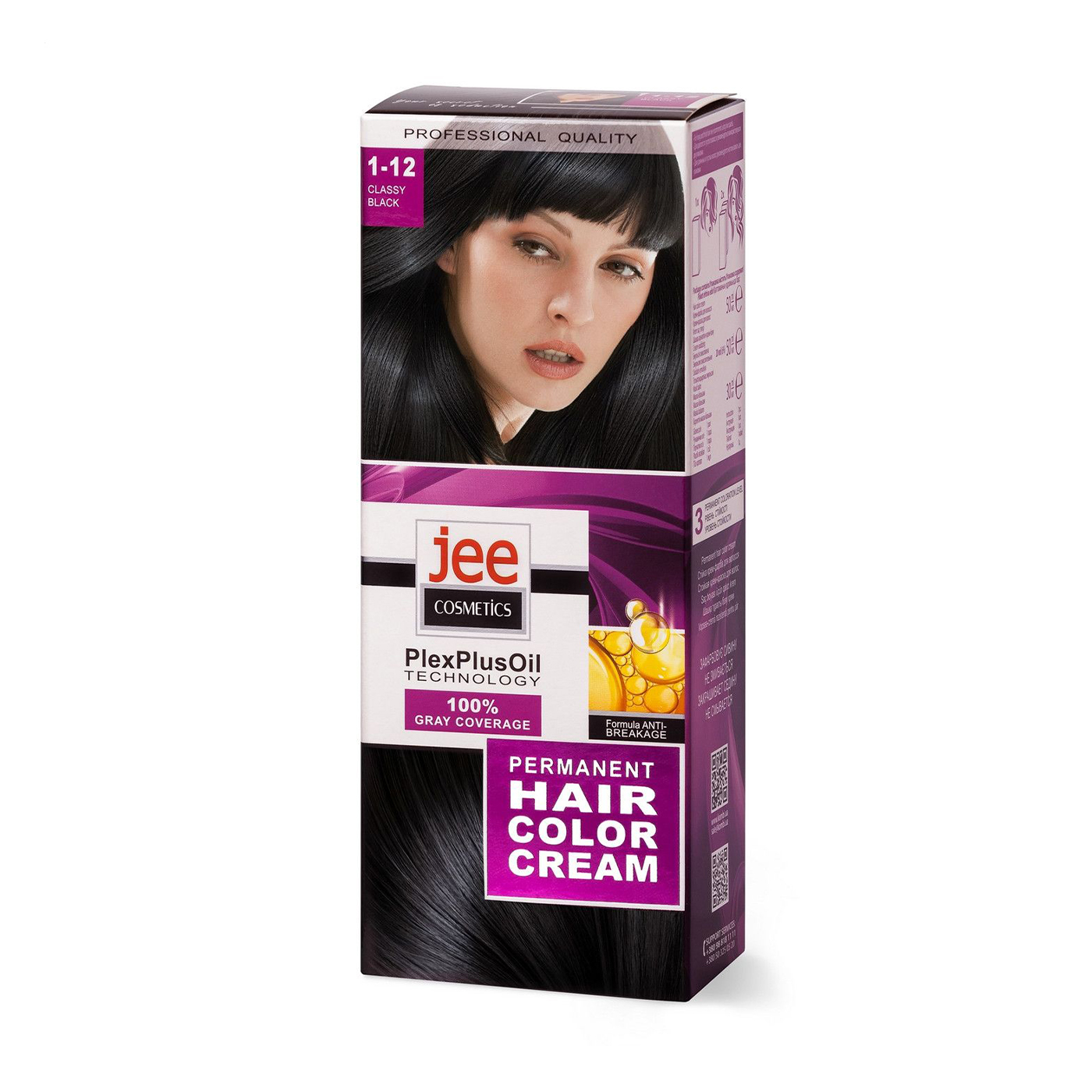 Стійка крем-фарба для волосся Jee Cosmetics Permanent Hair Color Cream 1-12 Cтильний чорний, 115 мл