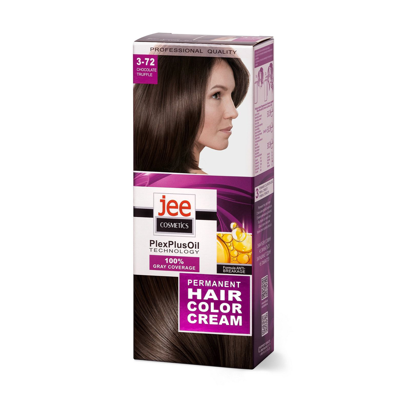 Стійка крем-фарба для волосся Jee Cosmetics Permanent Hair Color Cream 3-72 Шоколадний трюфель, 115 мл