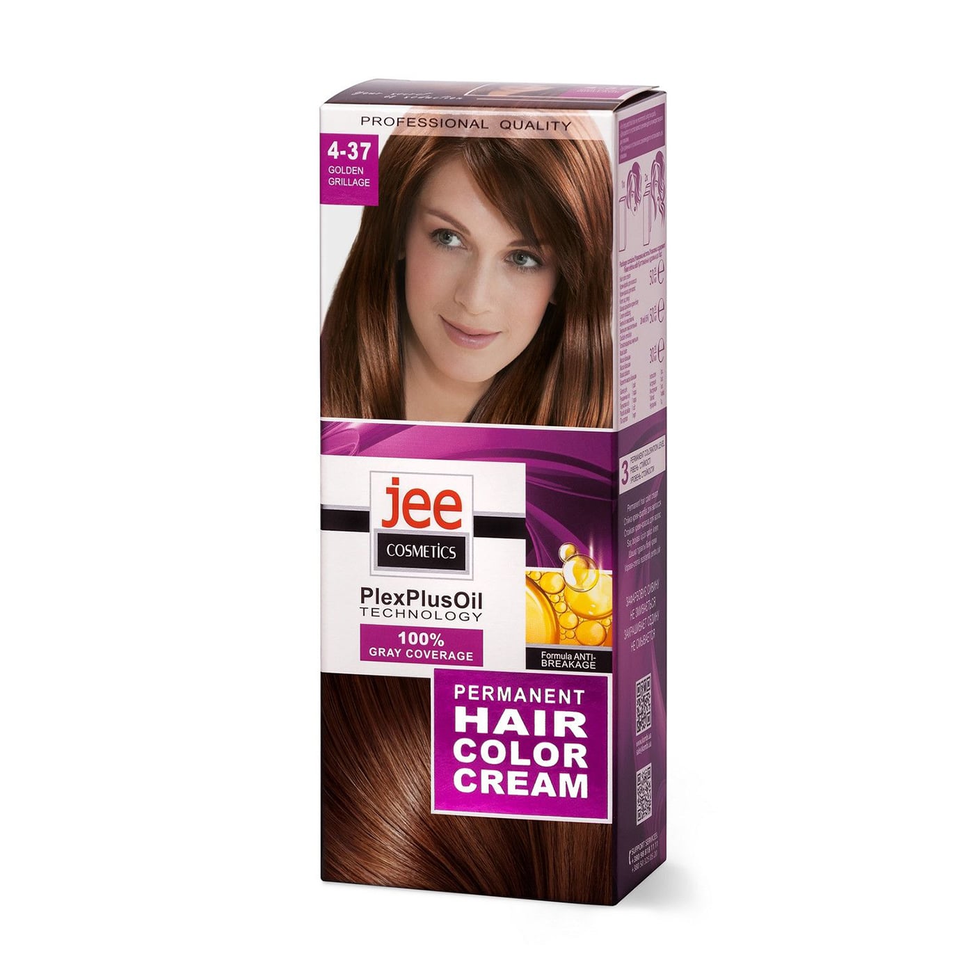 Стійка крем-фарба для волосся Jee Cosmetics Permanent Hair Color Cream 4-37 Золотистий грильяж, 115 мл
