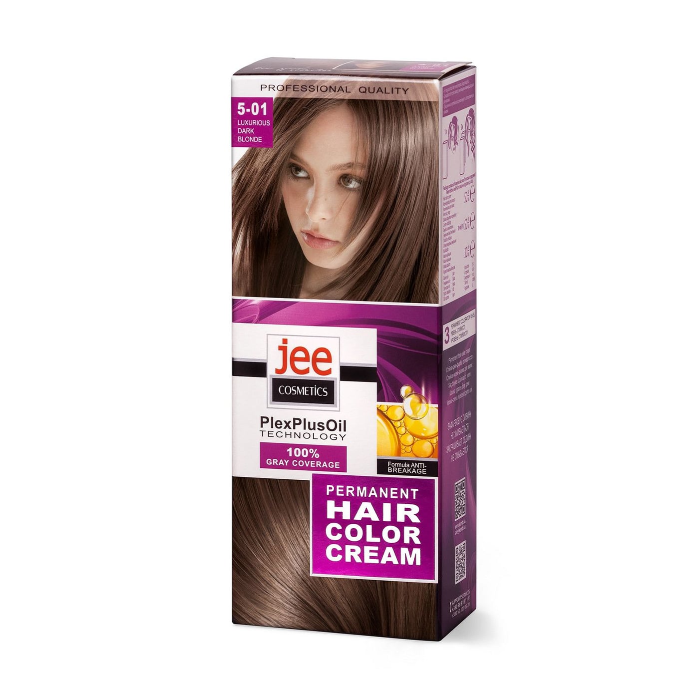 Стійка крем-фарба для волосся Jee Cosmetics Permanent Hair Color Cream 5-01 Розкішний темно-русявий, 115 мл