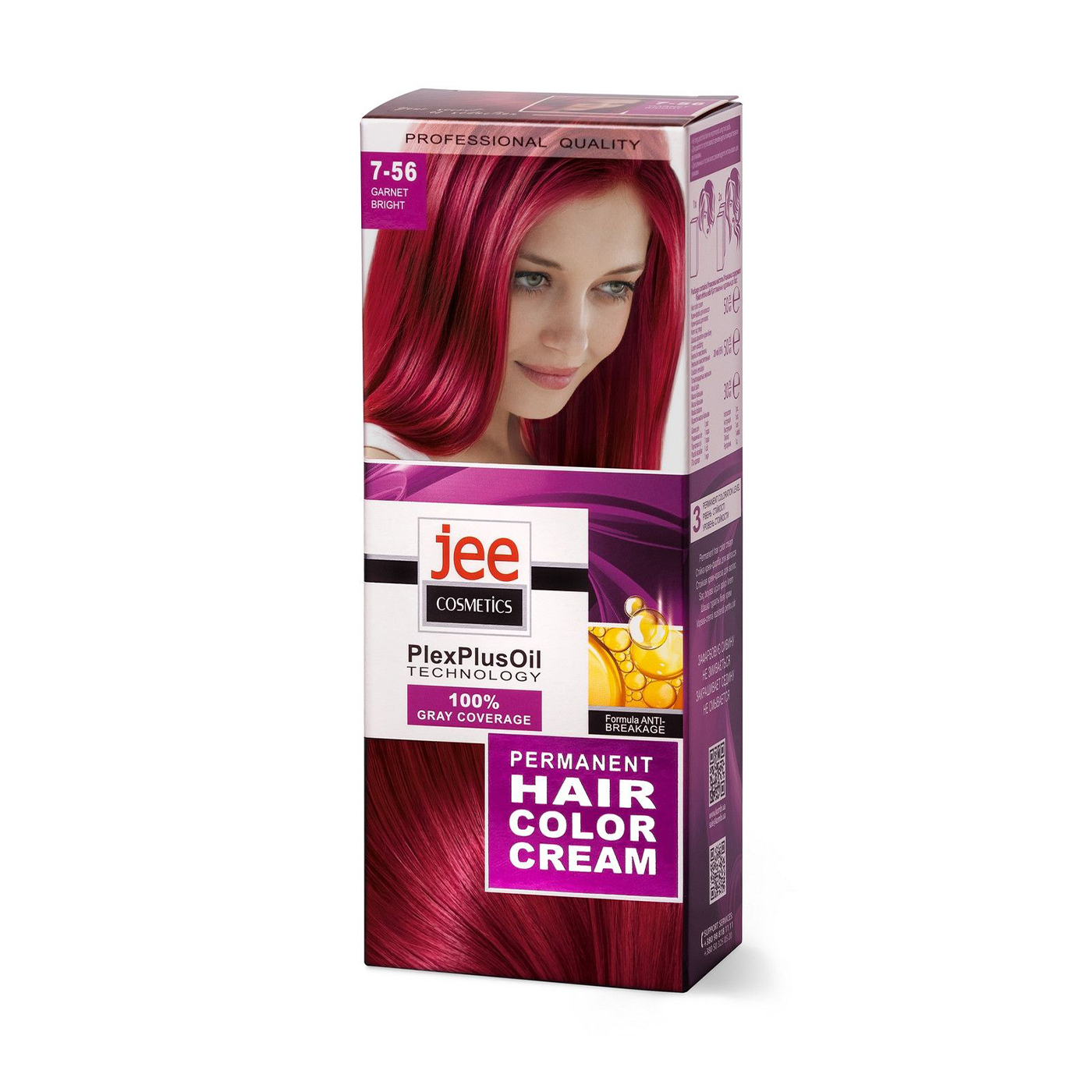 Стійка крем-фарба для волосся Jee Cosmetics Permanent Hair Color Cream 7-56 Яскравий гранат, 115 мл