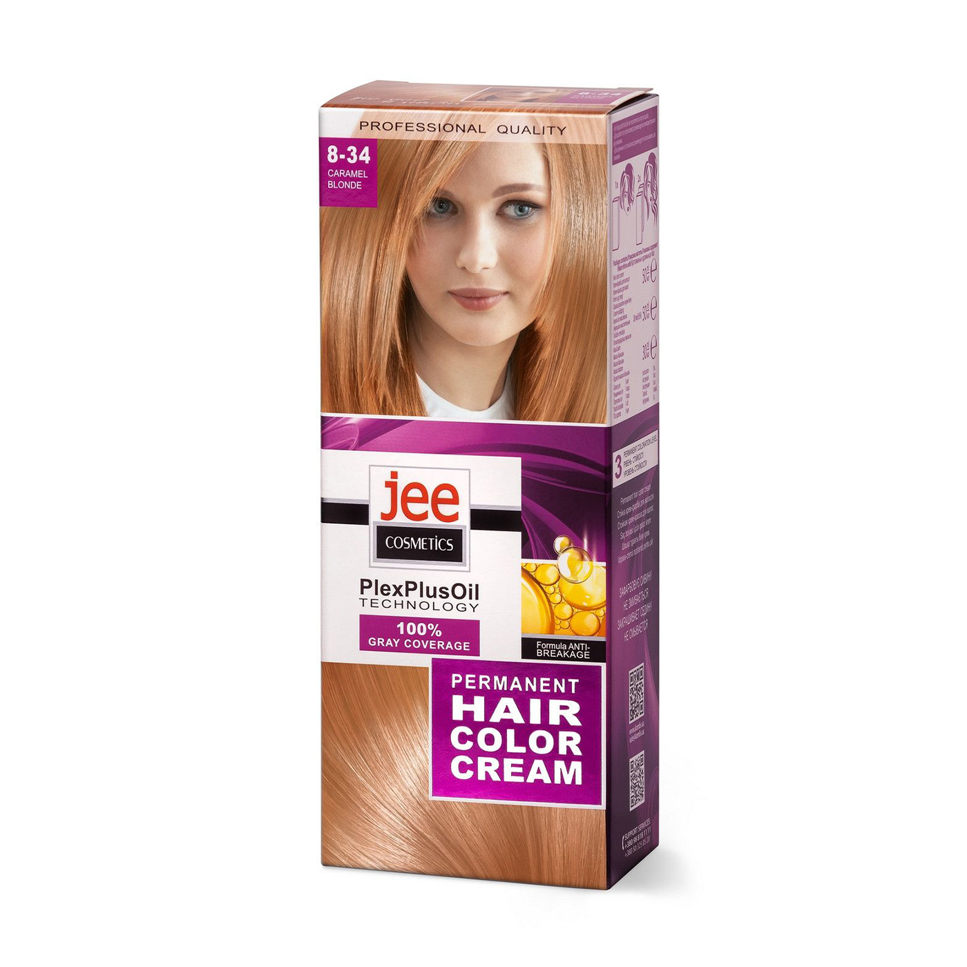 Стійка крем-фарба для волосся Jee Cosmetics Permanent Hair Color Cream 8-34 Карамельний блонд, 115 мл