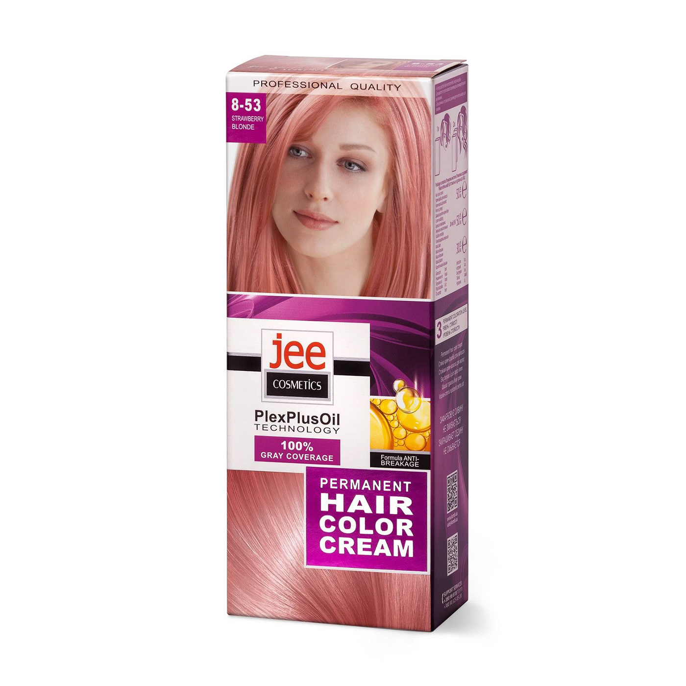 Стійка крем-фарба для волосся Jee Cosmetics Permanent Hair Color Cream 8-53 Полуничний блонд, 115 мл