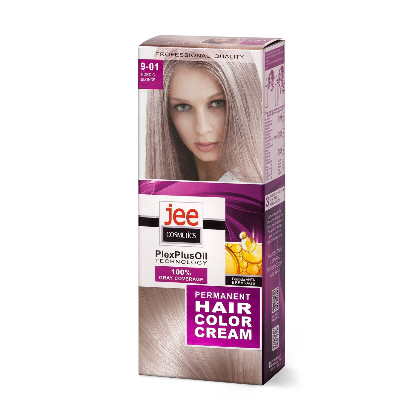 Стійка крем-фарба для волосся Jee Cosmetics Permanent Hair Color Cream 9-01 Нордичний блонд, 115 мл