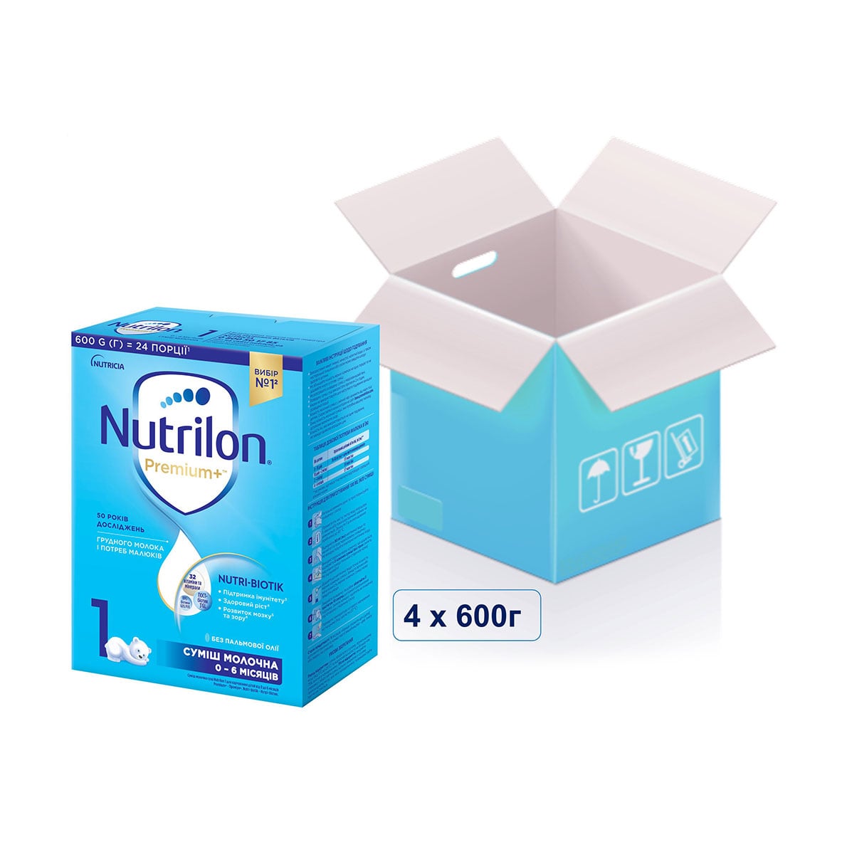Суха молочна суміш Nutrilon Premium+, 0-6 місяців, 4*600 г
