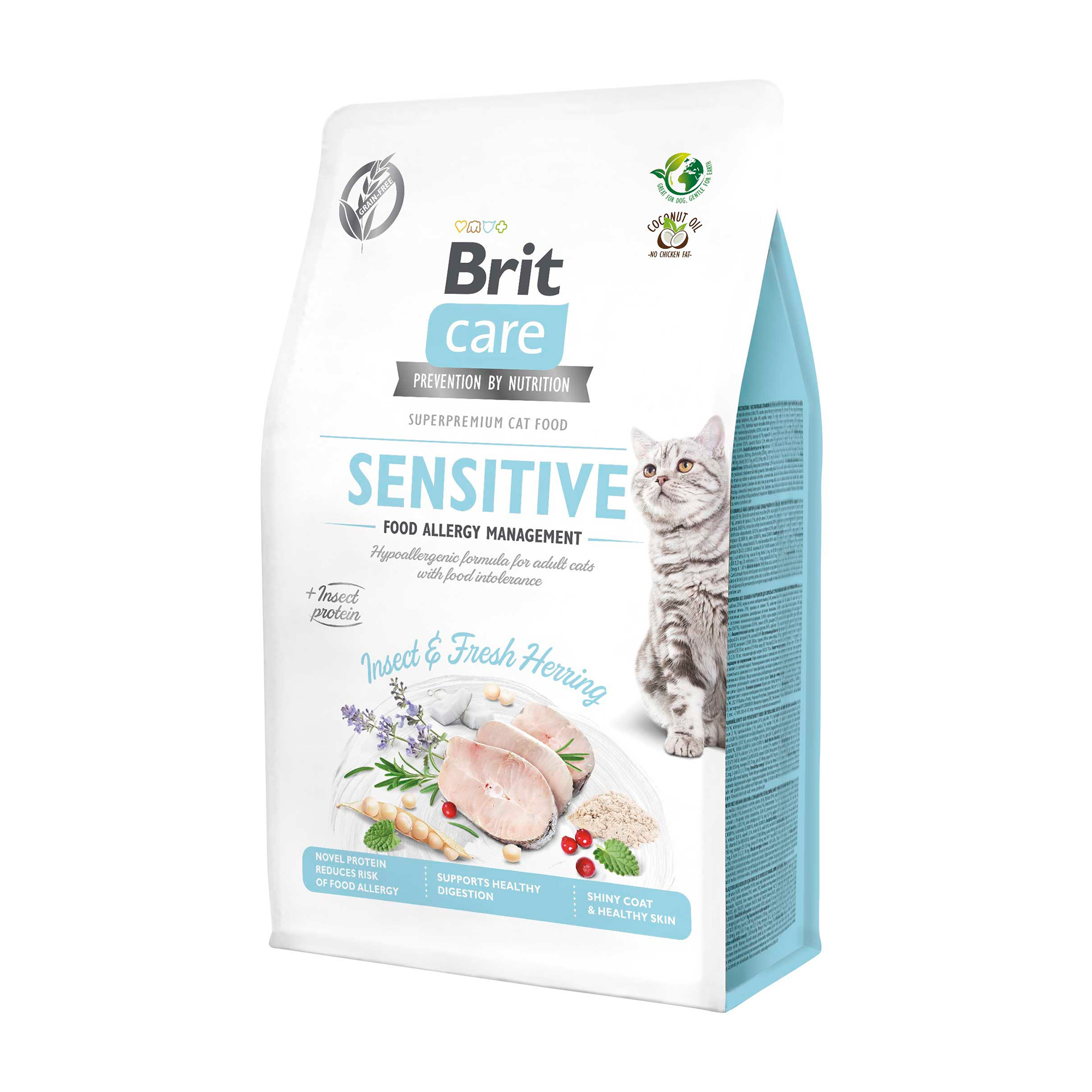 Сухий гіпоалергенний корм для кішок Brit Care Sensitive з комахами та рибою, 400 г