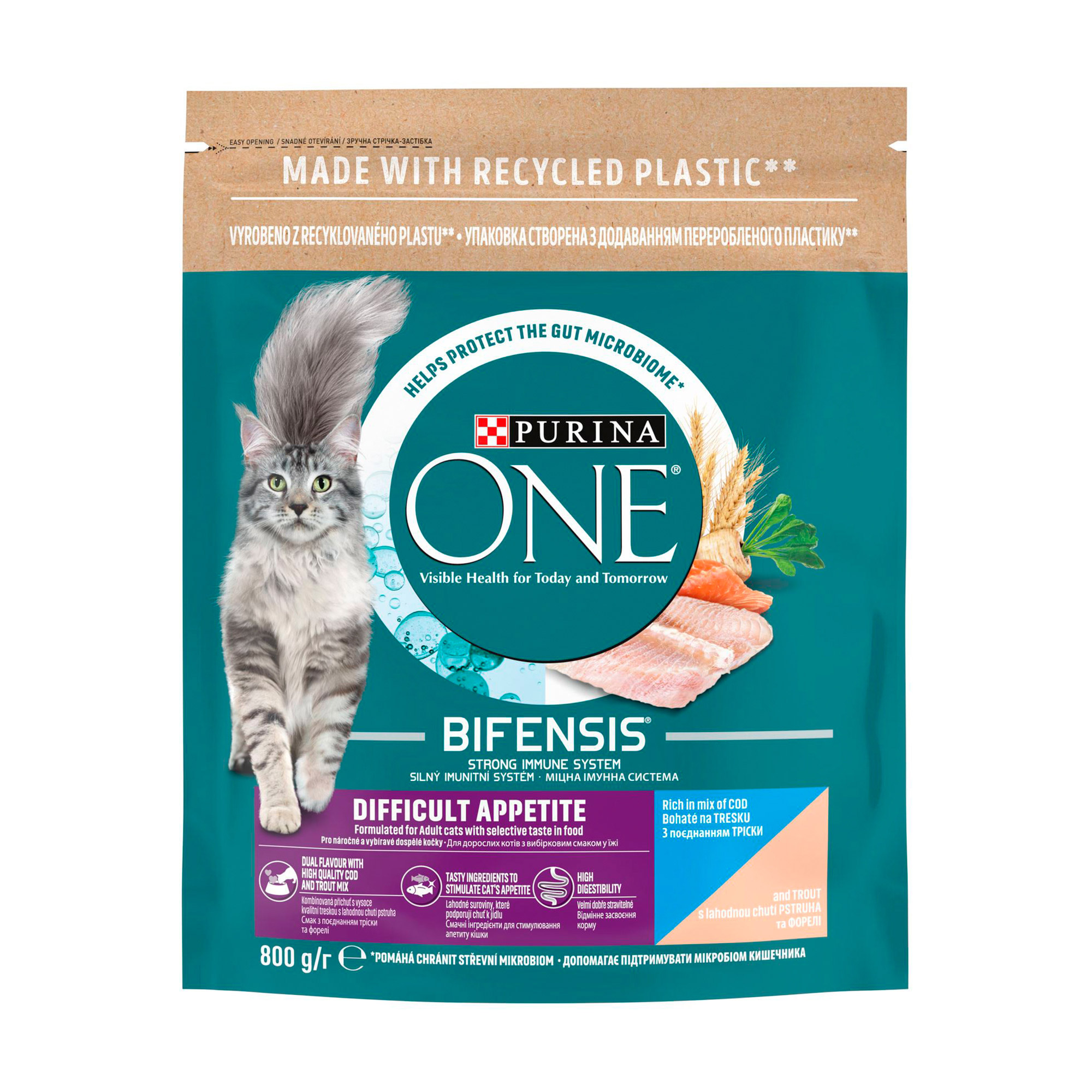 Сухий корм для дорослих кішок Purina One Difficult Appetite з тріскою та фореллю, 800 г