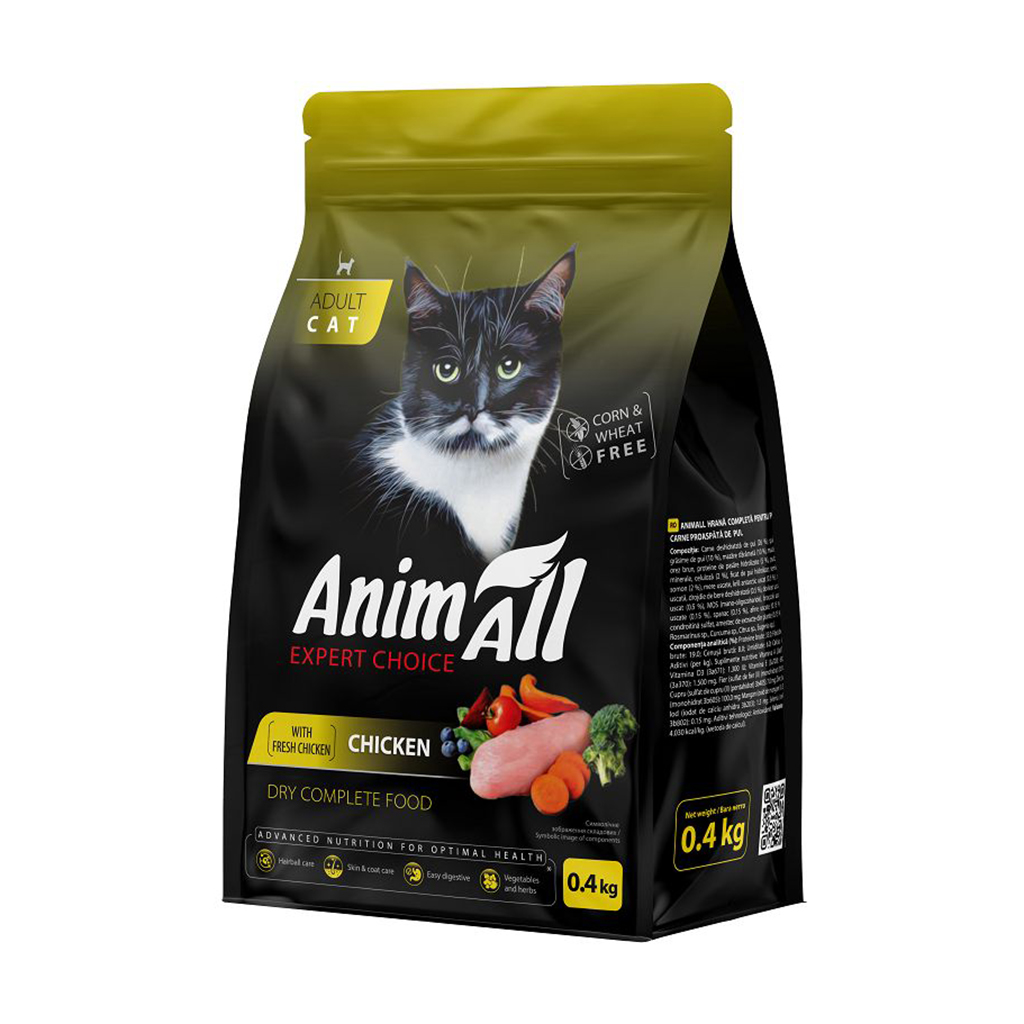 Сухий корм для дорослих котів AnimAll зі свіжою куркою, 400 г