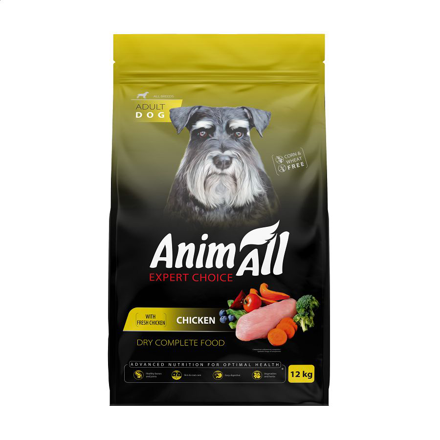 Сухий корм для дорослих собак AnimAll зі свіжою куркою, 12 кг