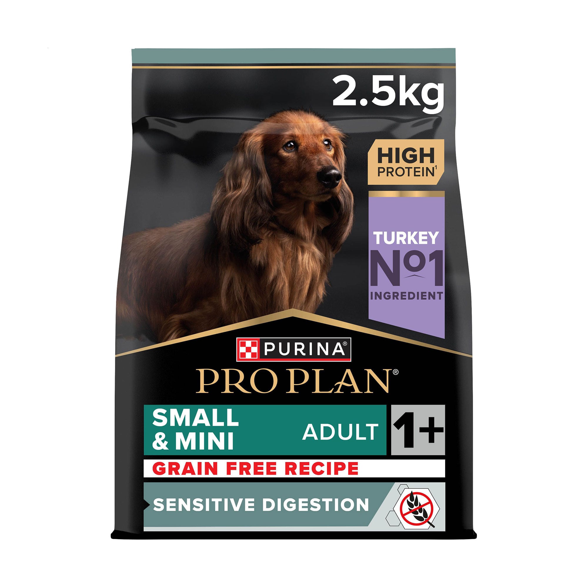 Сухий корм для дорослих собак дрібних порід Pro Plan Small &amp; Mini Adult 1+ Sensitive Digestion з чутливим травленням, беззерновий, з індичкою, 2.5 кг