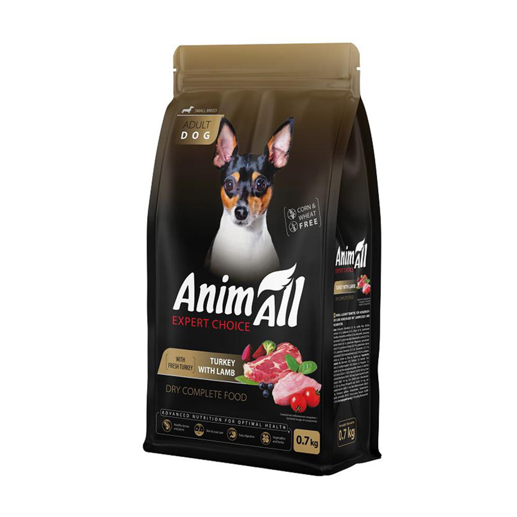 Сухий корм для дорослих собак малих порід AnimAll зі свіжою індичкою та ягням, 700 г