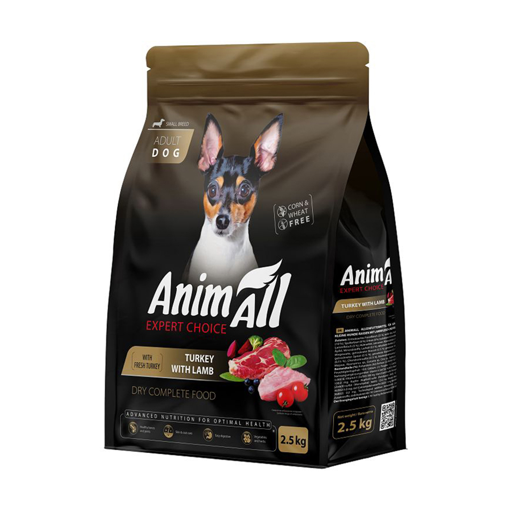Сухий корм для дорослих собак малих порід AnimAll зі свіжою індичкою та ягням, 2.5 кг