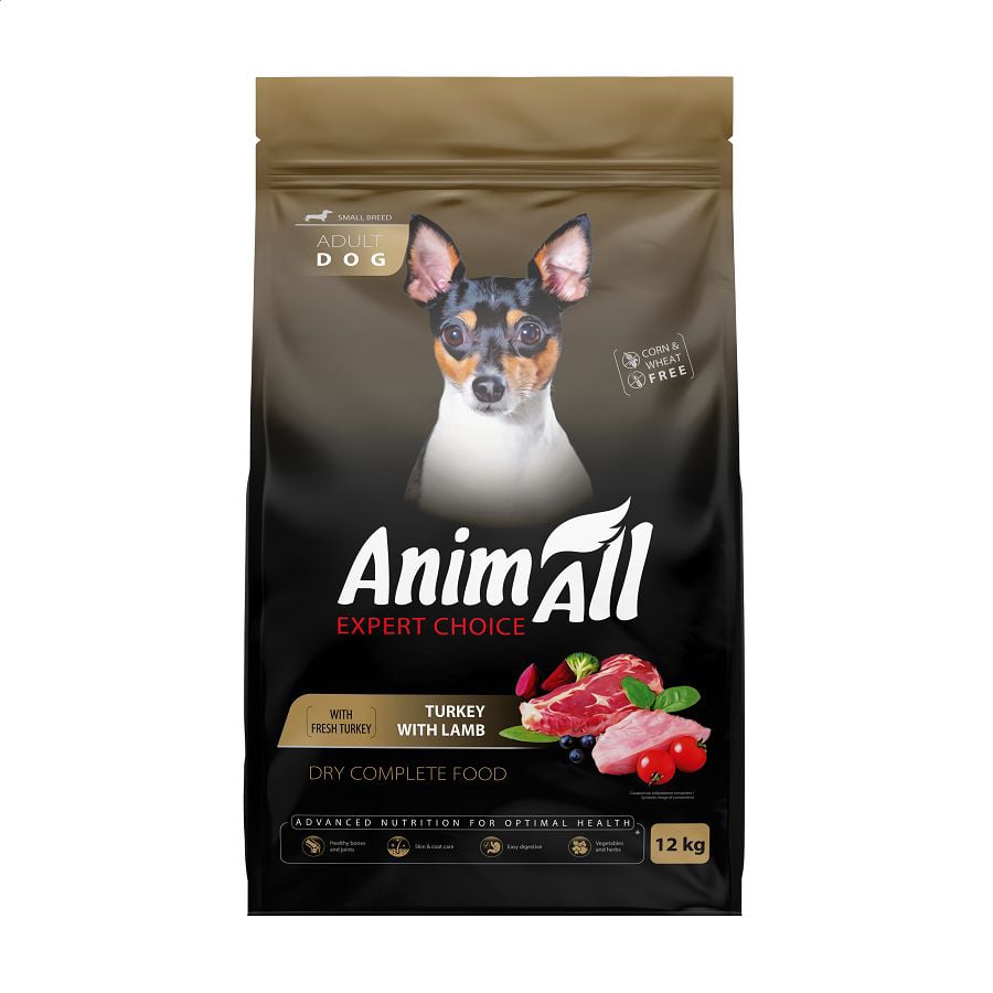 Сухий корм для дорослих собак малих порід AnimAll зі свіжою індичкою та ягням, 12 кг