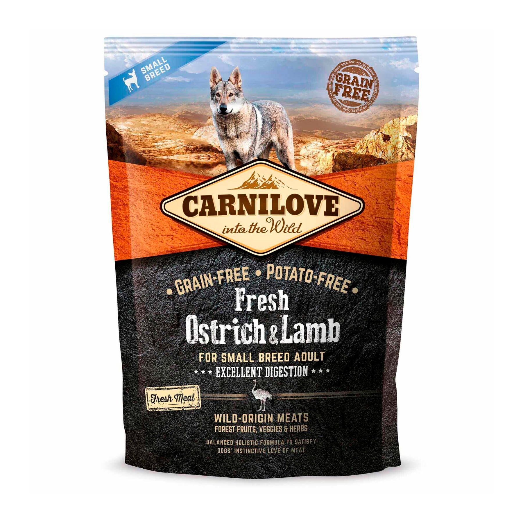 Сухий корм для дорослих собак малих порід Carnilove Fresh Ostrich &amp; Lamb з ягням та страусом, 1.5 кг