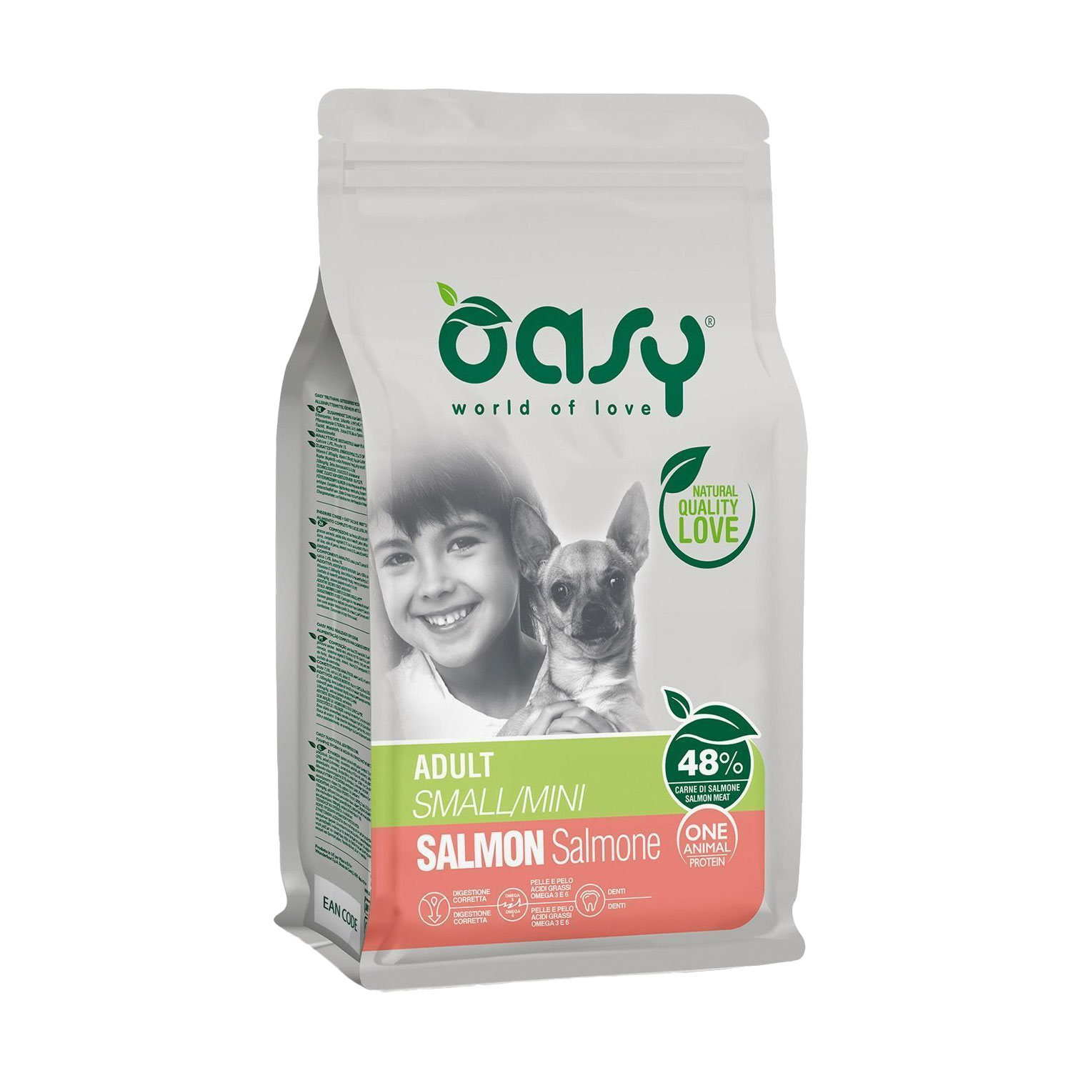 Сухий корм для дорослих собак малих порід Oasy One Animal Protein Adult Small/Mini з лососем, 2.5 кг