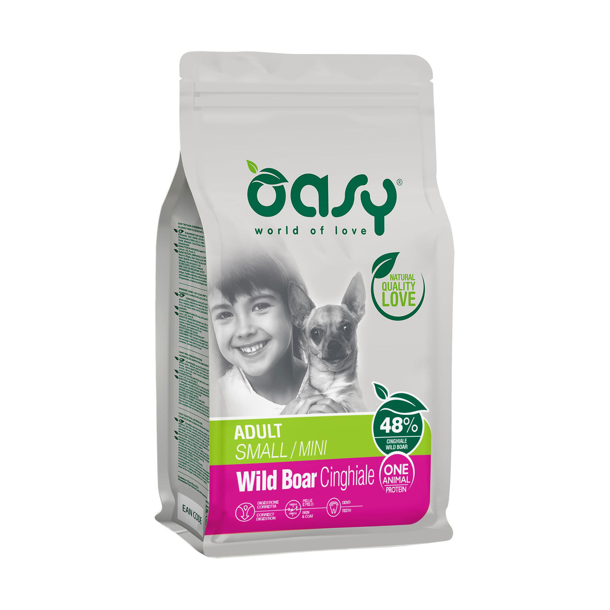 Сухий корм для дорослих собак малих порід Oasy One Animal Protein Adult Small/Mini з диким кабаном, 800 г