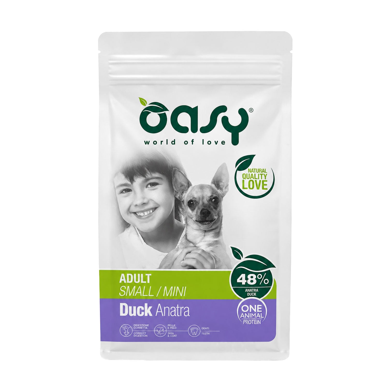 Сухий корм для дорослих собак малих порід Oasy One Animal Protein Adult Small/Mini з качкою, 2.5 кг