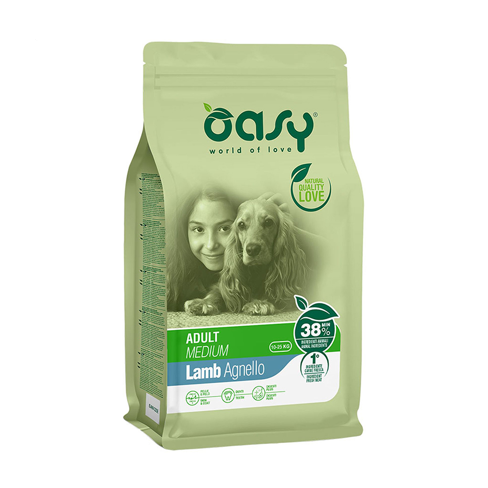 Сухий корм для дорослих собак середніх порід Oasy Lifestage Adult Medium з ягням, 12 кг
