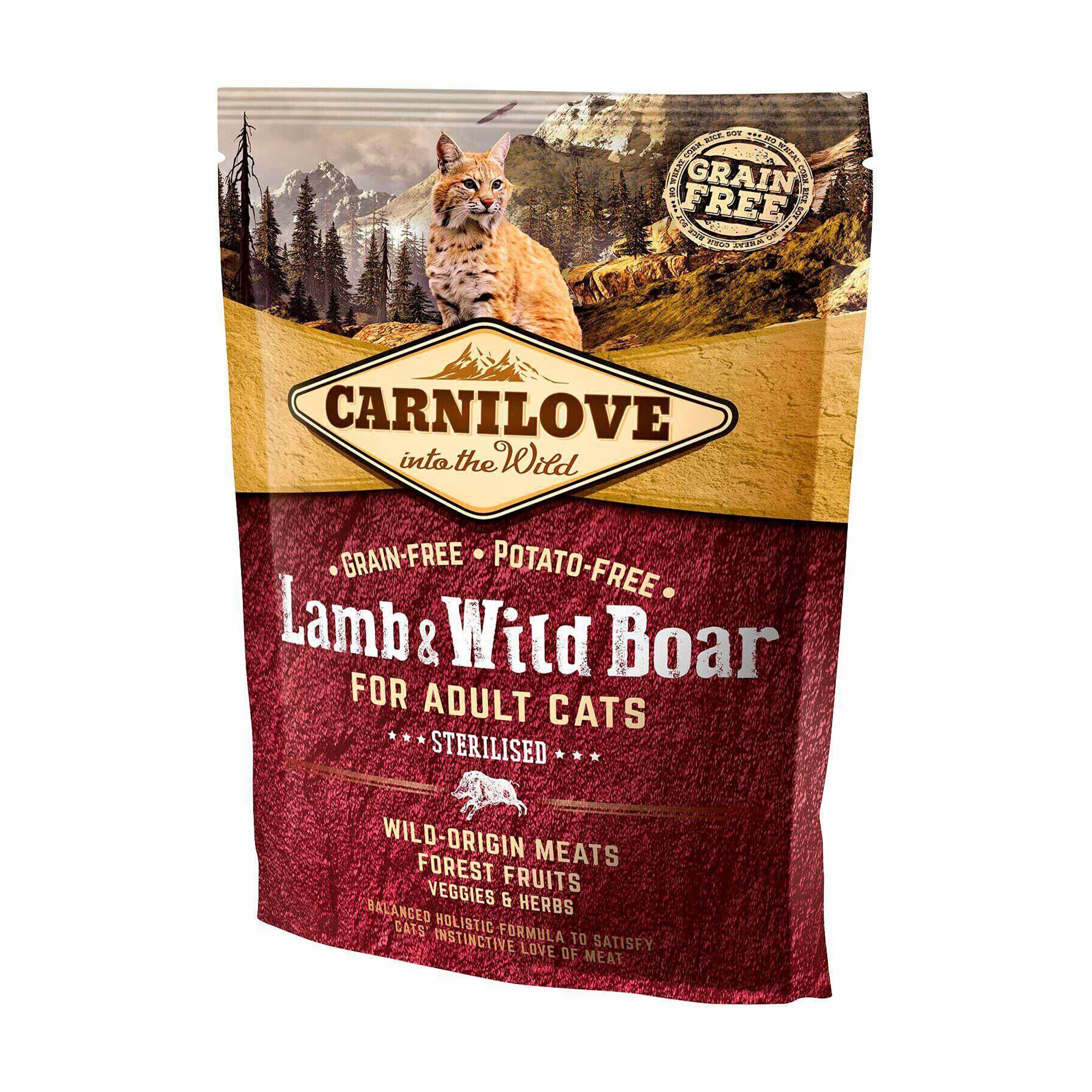 Сухий корм для дорослих стерилізованих кішок Carnilove Lamb &amp; Wild Boar Sterilised з ягням та кабаном, 400 г