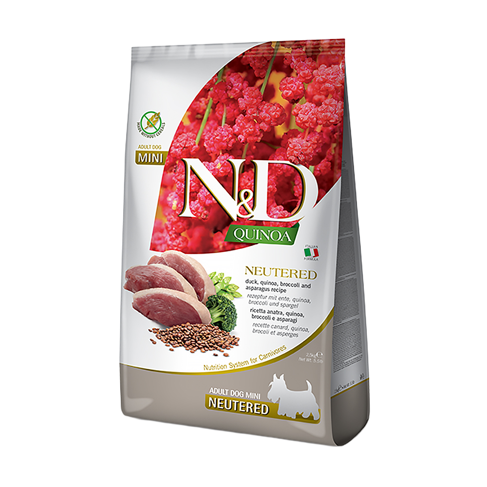 Сухий корм для дорослих стерилізованих собак дрібних порід Farmina N&amp;D Quinoa Neutered Duck, Brocooli &amp; Asparagus, з качкою, кіноа, броколі та спаржою, 2.5 кг