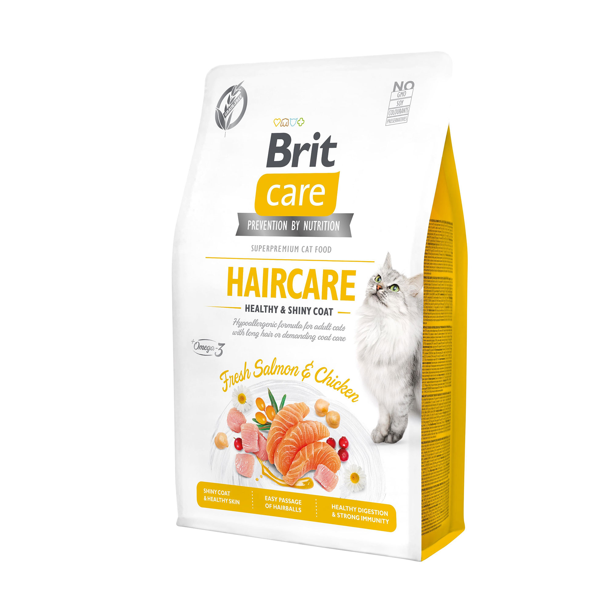 Сухий корм для кішок Brit Care Haircare для догляду за шкірою та шерстю, з лососем та куркою, 2 кг