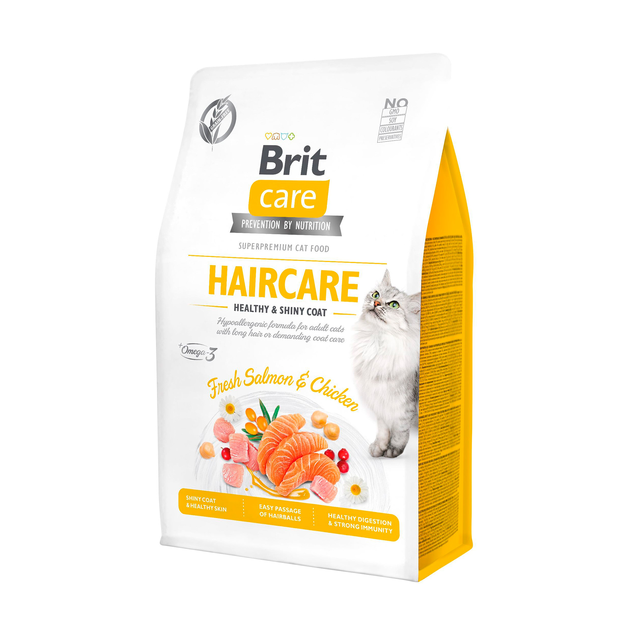 Сухий корм для кішок Brit Care Haircare для догляду за шкірою та шерстю, з лососем та куркою, 400 г