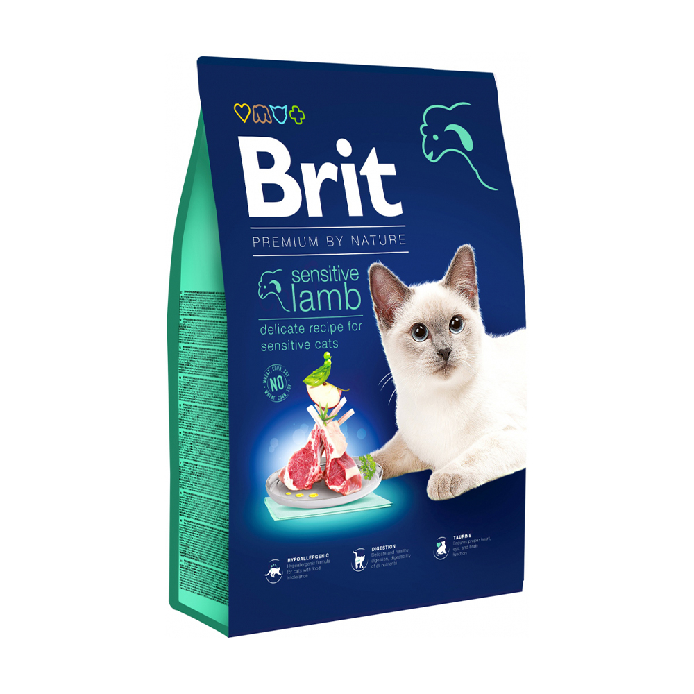 Сухий корм для кішок із чутливим травленням Brit Premium by Nature з ягням, 8 кг